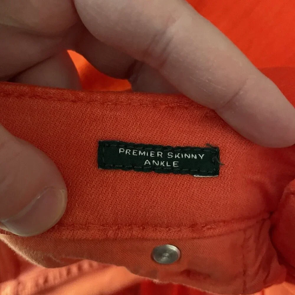 Lauren Ralph Lauren Women 10 Orange Denim Stretch Premier Skinny Ankle Jeans